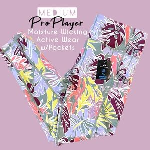MED ProPlayer Moisture Wicking Tropics Foliage Active Wear Leggings (NEW)